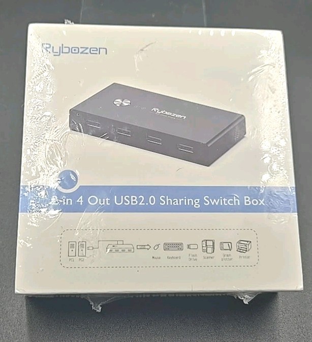 Rybozen 2 In 4 Out USB 2.0 Sharing Switch Box Brand New U308-1-US-S 2 Computers