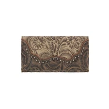 American West Womens Saddle Ridge Sand Leather Trifold Wallet OS