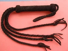 Suede Leather Flogger 4 BRAIDED TAILS Black Lightweight - HORSE TRAINING TOOL