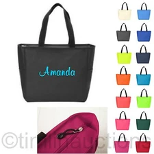Zip Personalized Monogram Tote Bag Bridesmaid Gift Bride Teacher Nurse Handbag