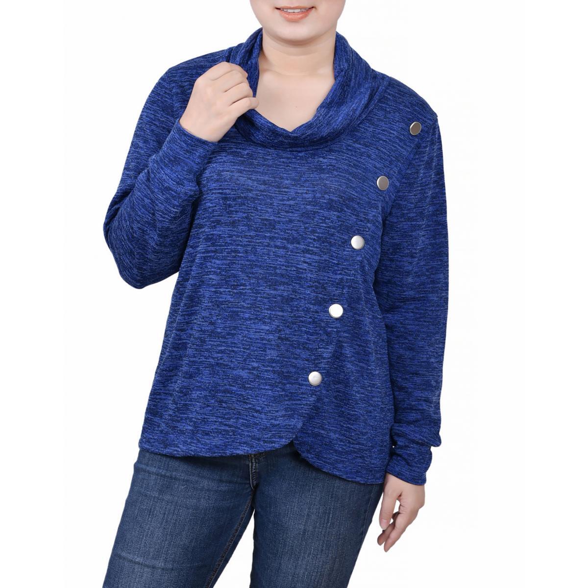 Женский синий свитер Petites на пуговицах внахлест из коллекции NY Collection PS BHFO 6270