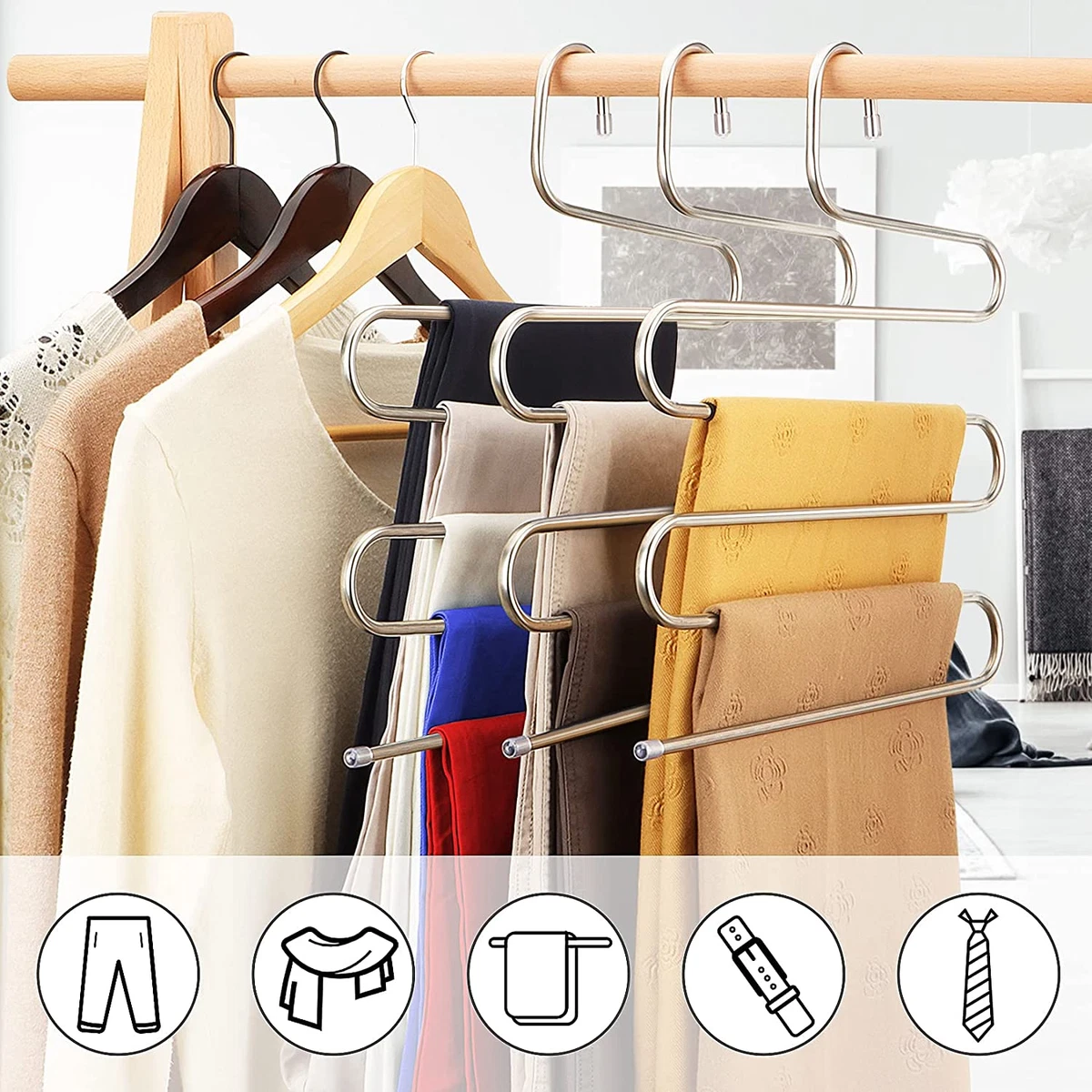3 PCS S Type Stainless Steel Clothes Pants Hangers Closet Storage