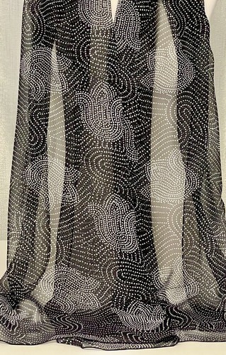 100% Mulberry Silk Scarf Georgette Chiffon Polka Tulips Black & White 65x190cm - Bild 3 von 3