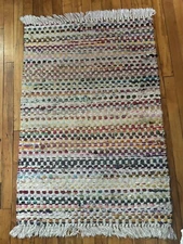 Beautiful VTG Antique Swedish Hand Made Rag Rug Multi-color 47” X 29”