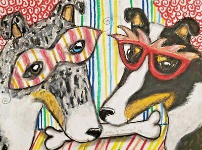 SMOOTH COLLIE at Mardi Gras Art Print 5x7 Dog Collectible Signed by Artist KSams