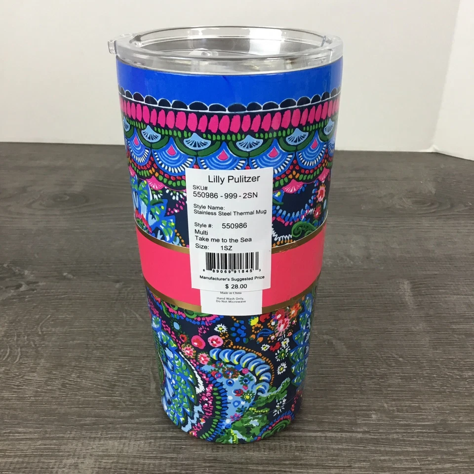 Taza térmica de acero inoxidable Lilly Pulitzer Take Me To The Sea 20 oz nueva con caja Foto 3 de 4
