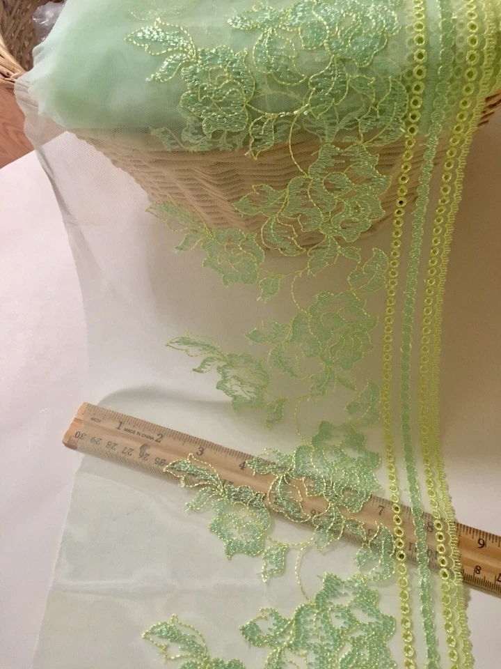 Эластичная светло-зеленая вышитая кружевная отделка/шитье/рукоделие/свадебная/ширина 7 дюймов - Изображение 4 из 4