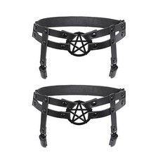 2Pcs Black Leather Star Pentagram Thigh Garters with Clips for Women