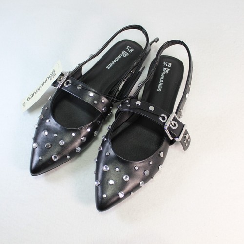 Zapatos planos No Boundaries tachonados con honda trasera punta para mujer talla 8,5 negros