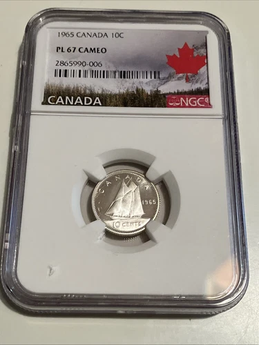 1965 CANADA SILVE DIME 10 CENT NGC PL67 CAMEO PROOF LIKE SUPER RARE TOP POP=5