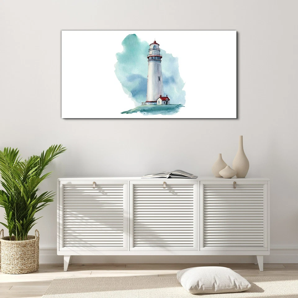 Glasbilder Wandbild Druck auf Glas 120x60 handgezeichnet Aquarell Leuchtturm - Bild 3 von 4