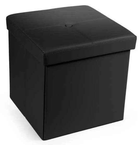 Biscottini Pouf Cubo Portaoggetti In Ecopelle 32x32x32 Cm - Scatola Pieghevole Con Coperchio - Poggiapiedi E Contenitore Multiuso