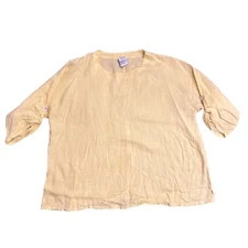 Match Point USA 100% Linen Tunic Top Bright Yellow 3/4 Sleeves O/S Oversized Fit
