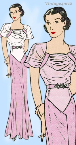 Excella 4217: 1930s Uncut Misses Evening Gown Size 36 B Vintage Sewing Pattern - Picture 4 of 9