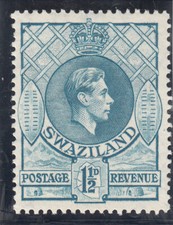 Swaziland 1938.  1 1/2d George VI bleu clair.  MLH