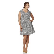 Simply Emma Sleeveless Fit & Flare Dress Sz 1X Black & White Brocade Print NWT 