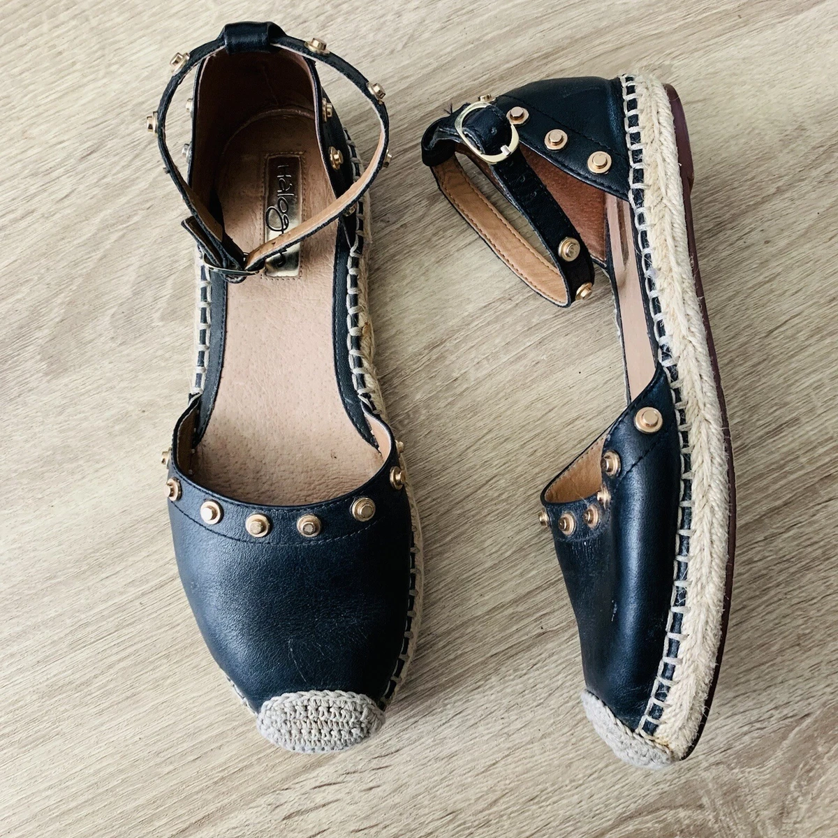 Halogen Dylan Black Studded Vegan Leather Espadrilles Sz 6.5 SB M