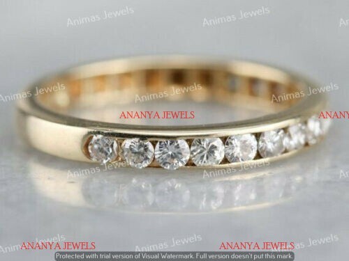 1/2 CT Channel Set Moissanite Half Eternity Wedding Band 14K Yellow ...