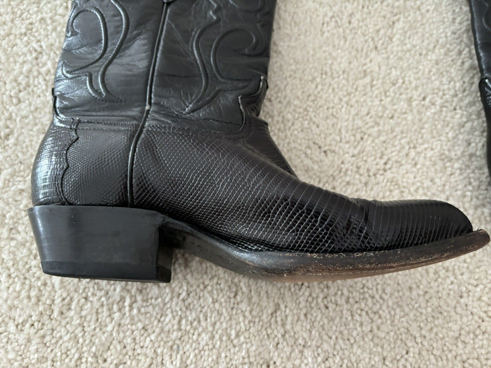 Los Altos Genuine Lizard Black Leather Western Cowboy Boots Women's 8 M