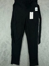 NWT Shinestar Pants Womens Large Pull On Paperbag Black Tapered Stretch Belted