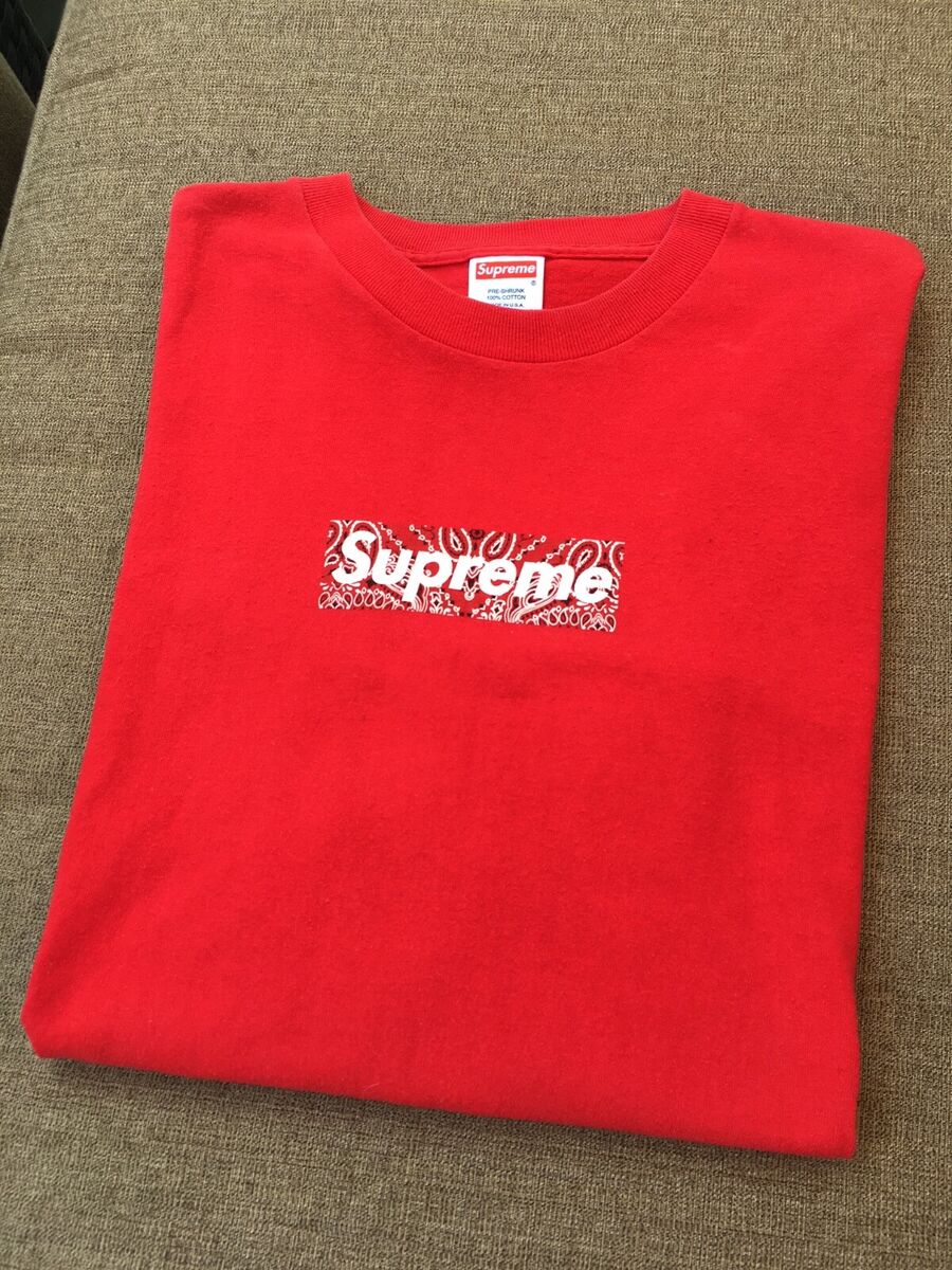 Rare 2001 Supreme Red Paisley Bandana Box Logo Tee Shirt SIZE XL