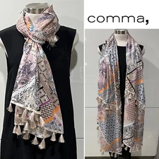 comma, Black,Honey,Orange Patchwork Print Modal Tassels Wrap/Scarf  102cm x196cm