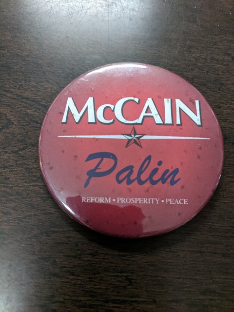 John Mccain Sarah Palin Presidential Campaign Button Pin 2008