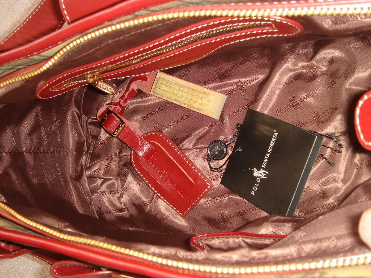 Polo Santa Roberta Leather Shoulder Tote Bag Beige Red (NoSalesTax