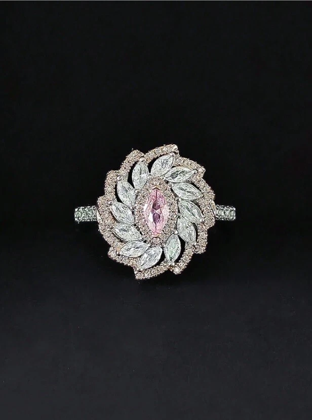 935 Silver With 6.56CT Simulated pink & White Sapphire Unique Flower Women Ring - Image 2 of 4