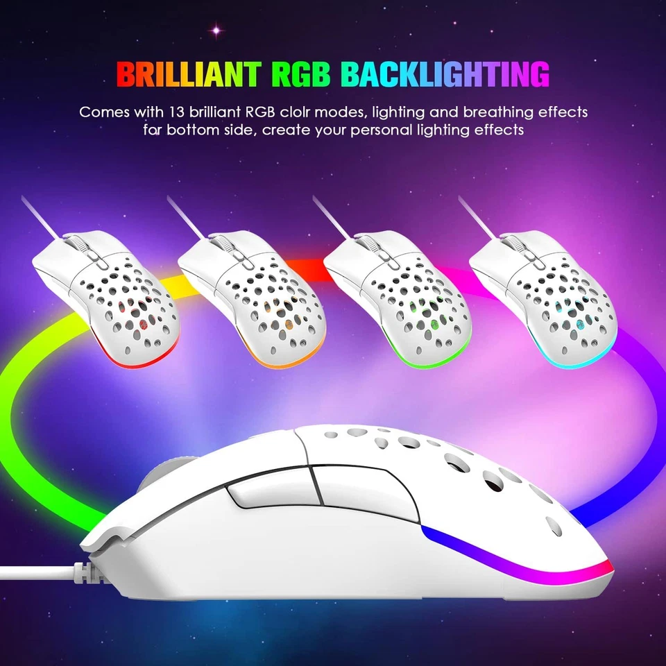Gaming Mouse USB Wired Programmable 7 Buttons 12000 Dpi Adjustable RGB Backlit - Image 4 of 4