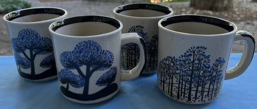 Set of FOUR MCM Mugs Otagiri Style Trees Korea Mint