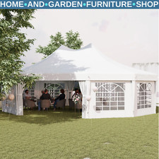 White Heavy Duty Marquee Tent Gazebo 10 Sides Outdoor Party Wedding Event Cover