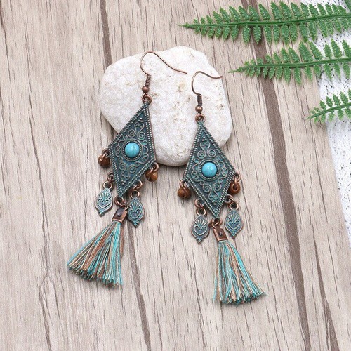 Bohemian Shell pendant Earrings - Vintage Long Tassel Fringe Boho Dangle Earring - Picture 15 of 21