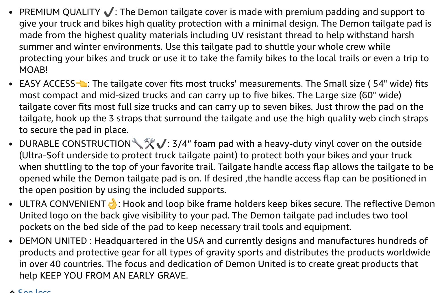 DEMON Mountain Bike Tailgate Pad Large 62&rdquo; for Full Size Trucks up to 7 Bikes