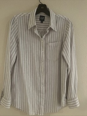 Gap Women's Relaxed Fit Light Soft Linen Blend Button Down Shirt Striped XS