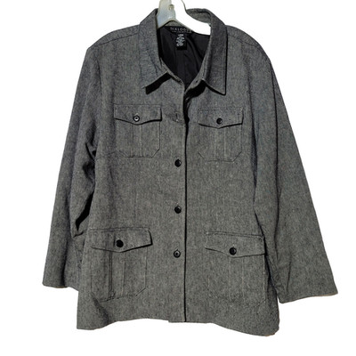 Dialogue Jacket Linen Blend Black White Lined Button Women's Large