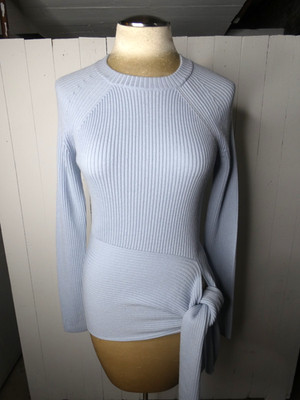 3.1 Phillip Lim Womens S Light Blue Tie Front Sweater Pullover Ribbed Wool Blend