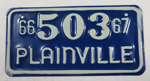 Vintage 1966-1967 PLAINVILLE, KANSAS Bicycle Tag License Plate Bike No. 503 MINT