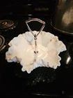 Fenton Milk Glass Hobnail Candy Dish W/ Silver Handle and ruffled edges