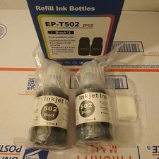2pk Compatible 502 Black Ink Refill Bottles High Yield for ET-3760 ET-4760 ET-28