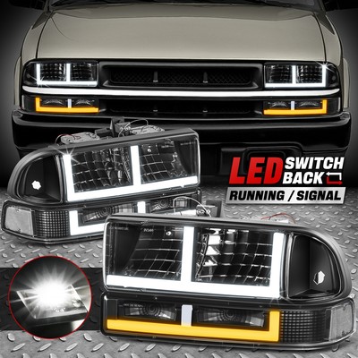 [Switchback F-LED DRL Signal] For 98-04 Chevy Blazer S10 Headlights Black/Clear