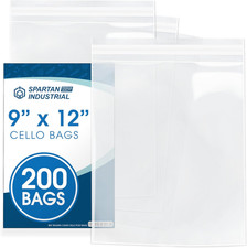 - 9" X 12" 200 Count Crystal Clear Resealable Cello Poly Bags for Packaging, C