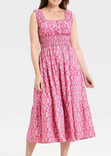 NEW Universal Thread Smocked Maxi Empire Waist Dress Pink Floral Size XL