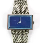 Vintage 70s Women's Timex Tank Mechanical Watch, Blue Dial, Stainless Steel