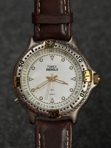 Vintage Timex Indiglo Quartz Watch 35mm  376 MA CELL Silver Tone - New Battery
