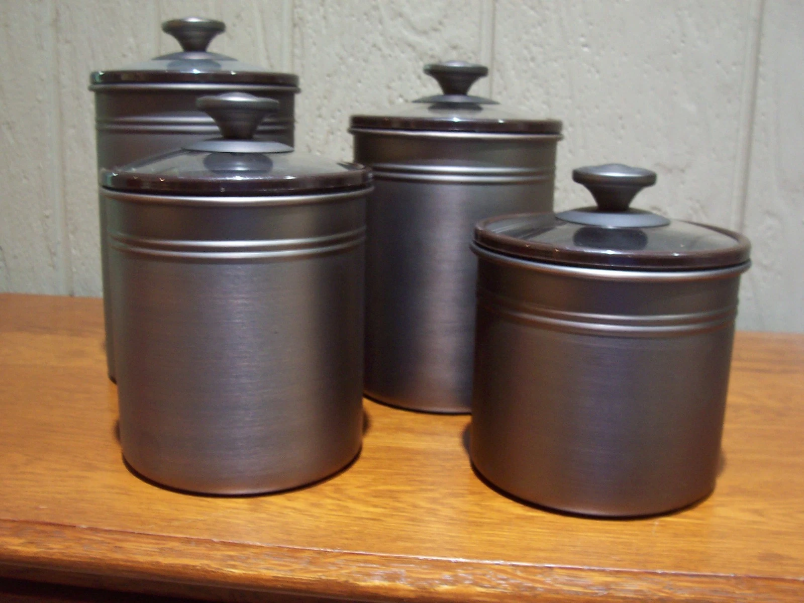 Brushed Bronze Kitchen Canisters, Glass Seal Tight Lids. Set of 4