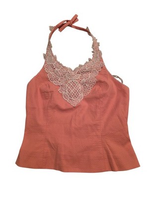 Lilly Pulitzer Aloha Halter Top Sunset Coral Pink Lace Floral Pineapple Size 4
