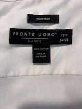 PRONTO UOMO Non-Iron Dress Shirt WHITE Button-Up 17-1/2 Neck - 34/35