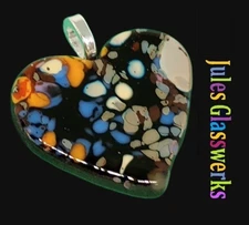 Hand Crafted  Fused Glass Heart Pendant Necklace W/ Chain #1390
