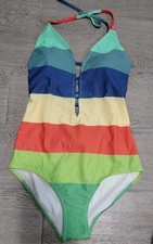 High Dive By Modcloth Retro Swimsuit Red Blue Green Stripes Medium